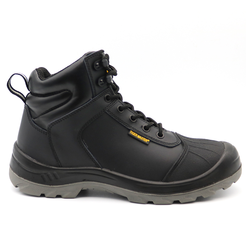 Anti Slip Black Leather Safety Working Boots Steel Toe Cap