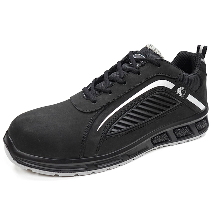 Black genuine leather non slip metal free safety work shoes composite toe 