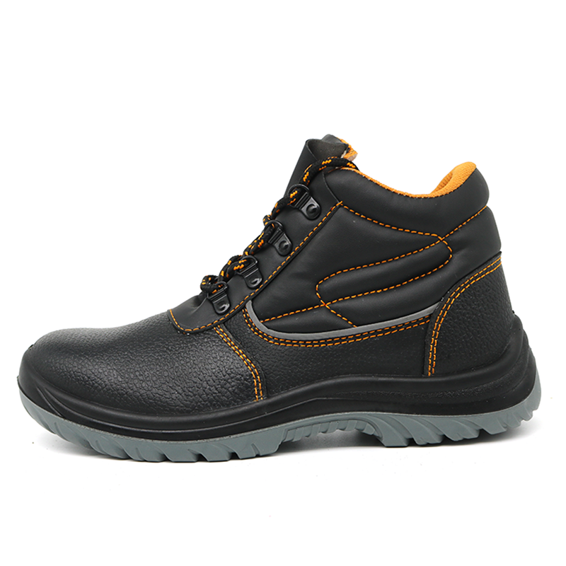 Non Slip Black Leather Men Industrial Safety Shoes with Steel Toe