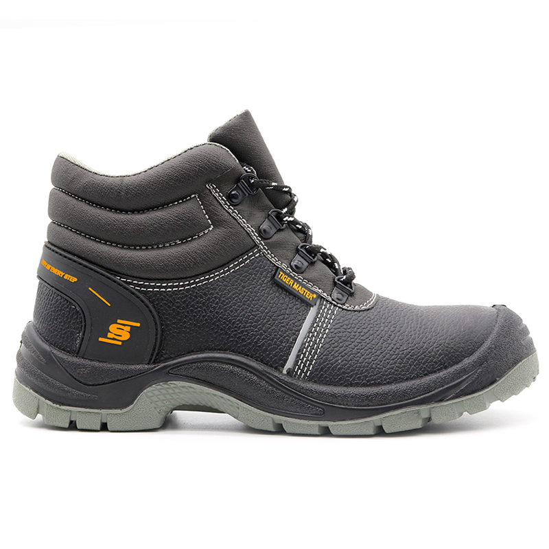 Black Cow Leather Anti Slip Steel Toe Puncture Proof Men Safety Shoes for Construction