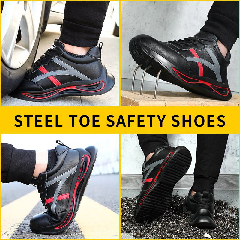Microfiber Leather Rubber Sole Steel Toe Puncture Proof Safety Shoes Sneaker