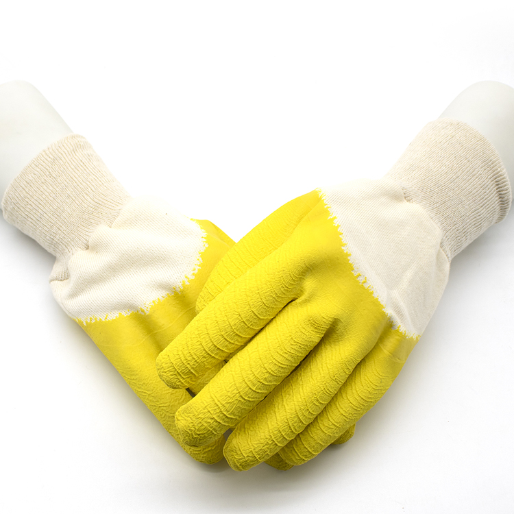 Yellow Anti Slip Oil Proof Open Back Latex Work Gloves Safety