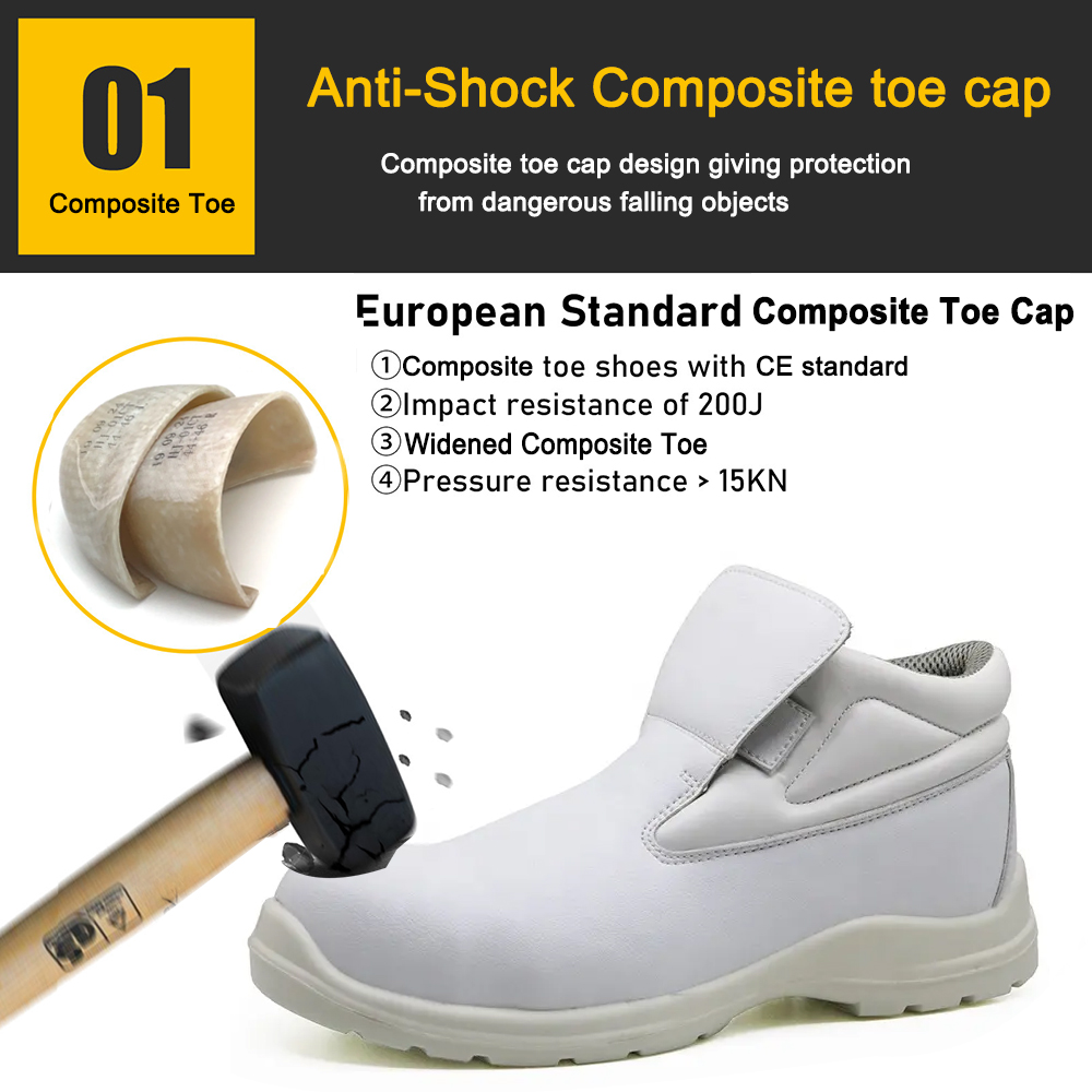 White Fiberglass Toe Chef Kitchen Safety Shoes