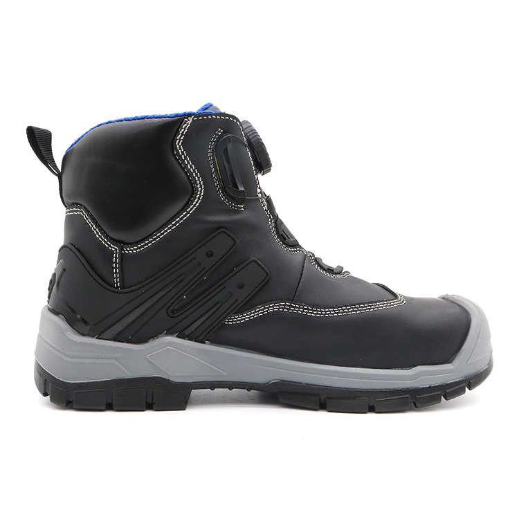 Fast Lacing System Black Cow Leather Safety Boots for Men