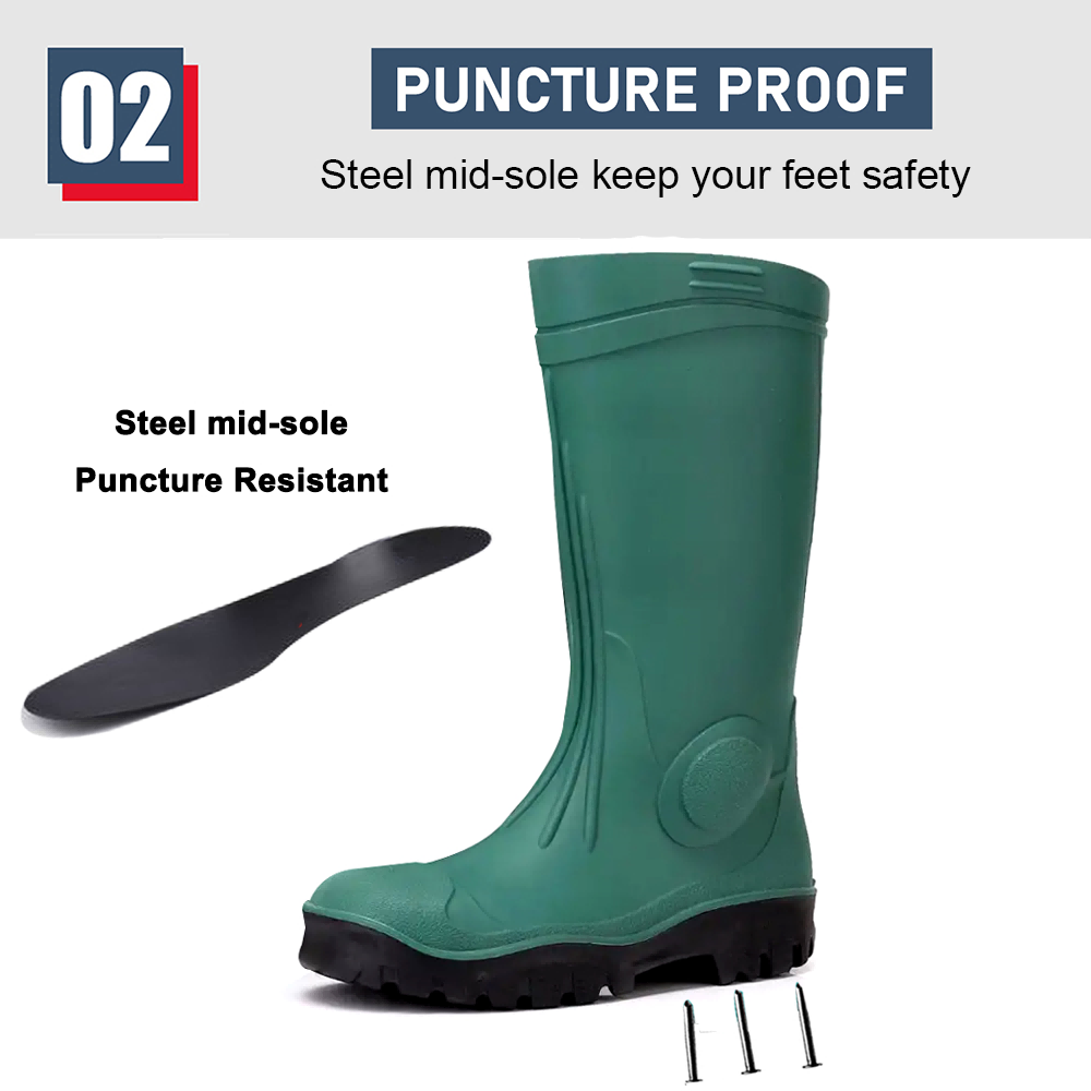 Waterproof PVC Safety Rain Boots with steel toe steel mid-sole