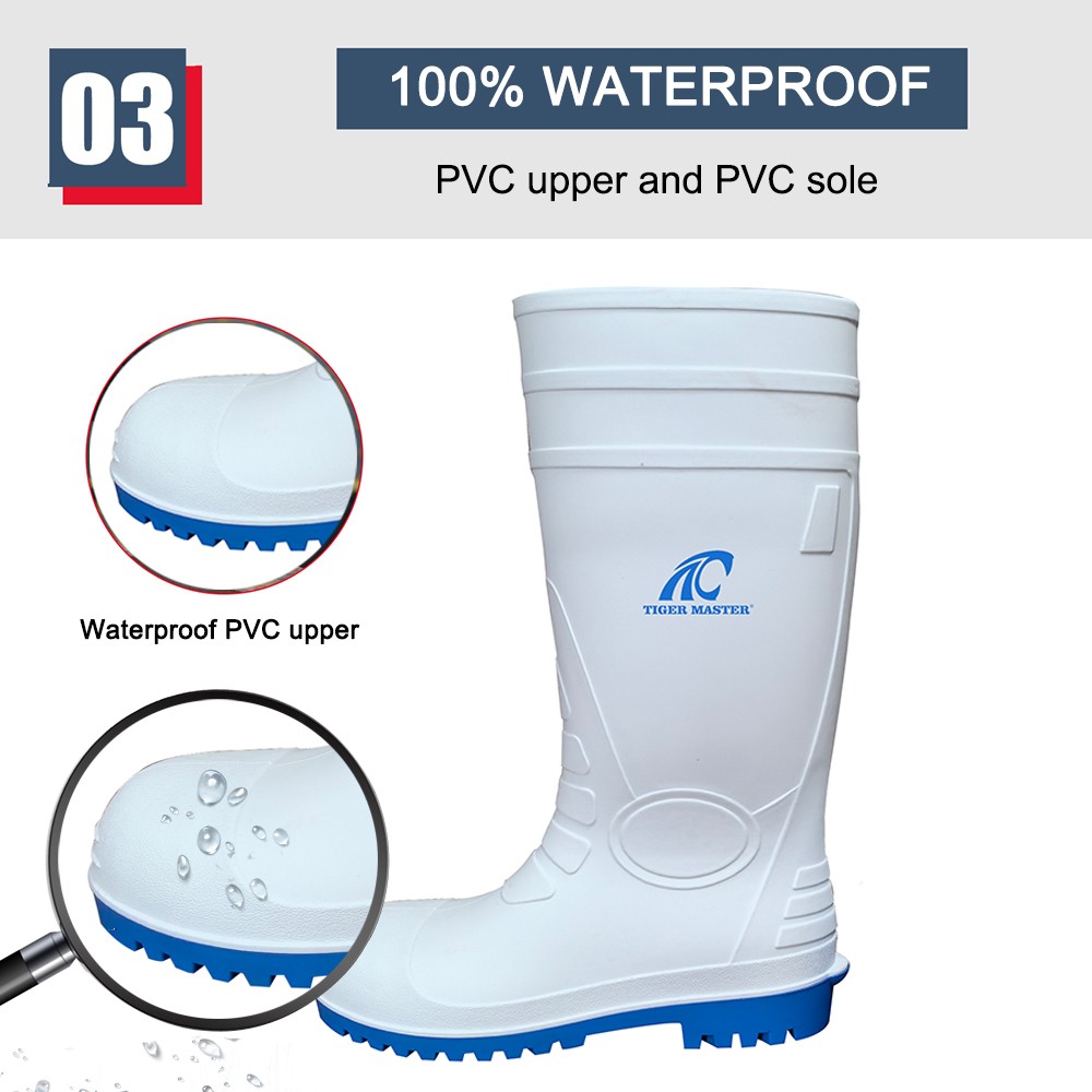Waterproof White PVC Safety Rain Boots with Steel Toe