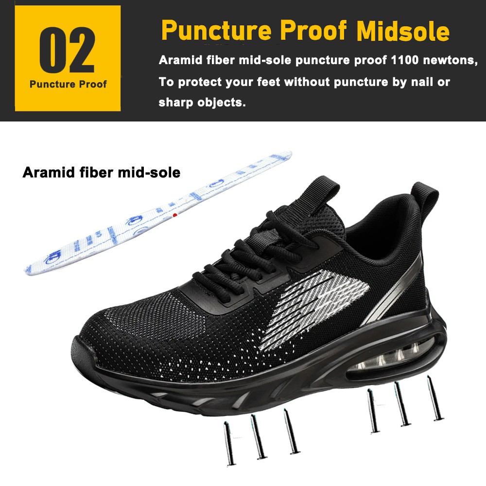 Air Cushioned Steel Toe Safety Work Sneakers for Men