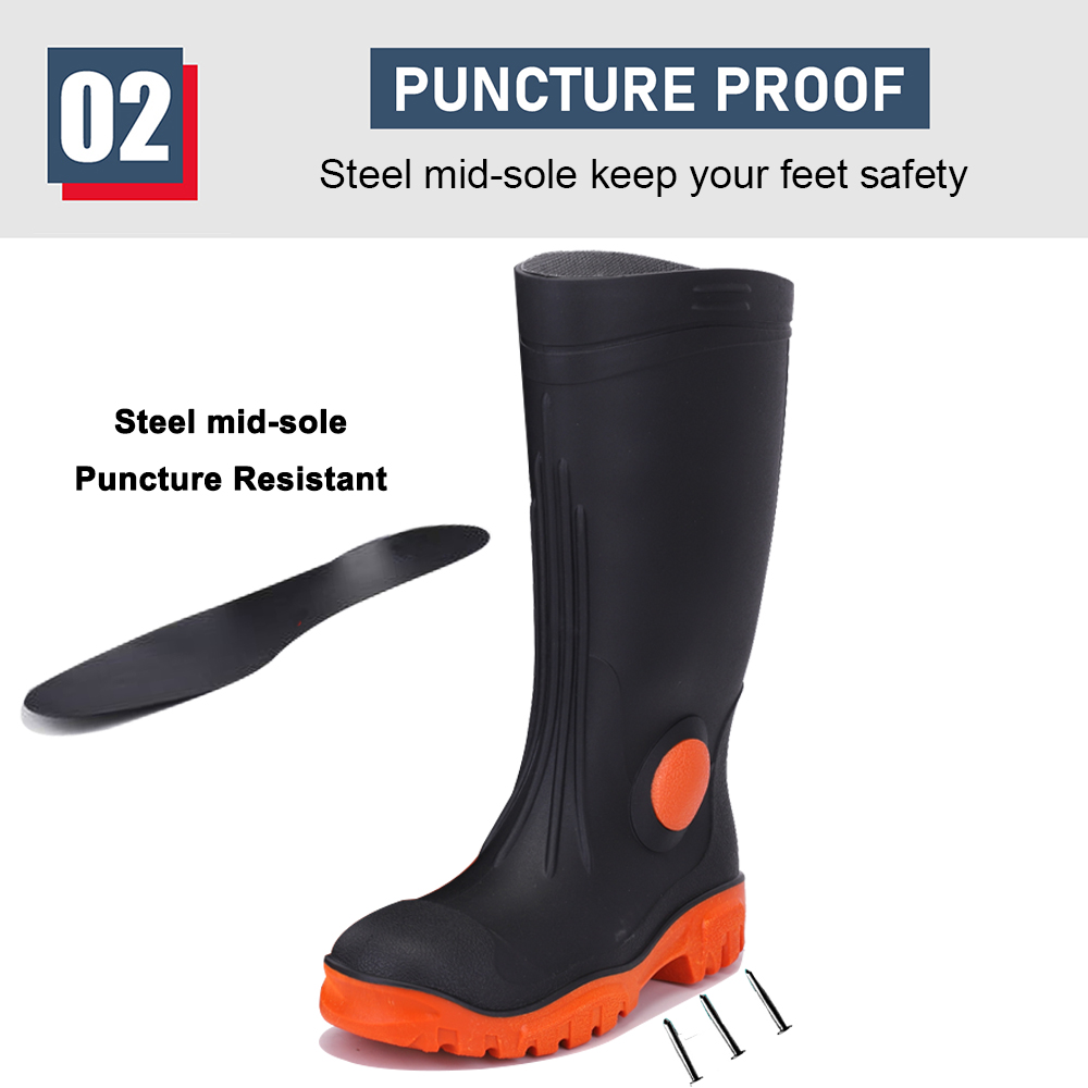 Waterproof PVC Gumboots Rain Boots with Steel Toe