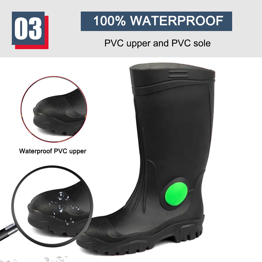 Black Waterproof PVC Safety Boots with Steel Toe
