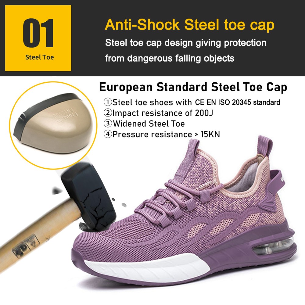 Pink Steel Toe Cap Anti Puncture Women Safety Shoes