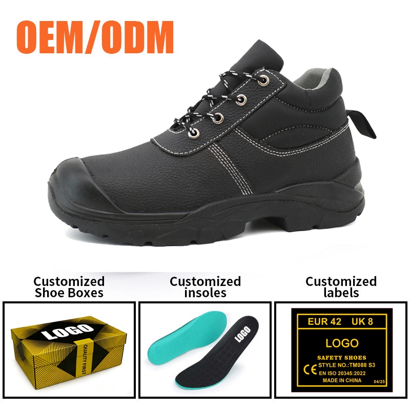 Steel Toe Men's Industrial Safety Shoes Black Leather