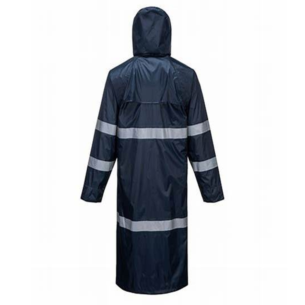 Navy Blue Waterproof Polyester PVC Hi-vis Reflective Raincoat