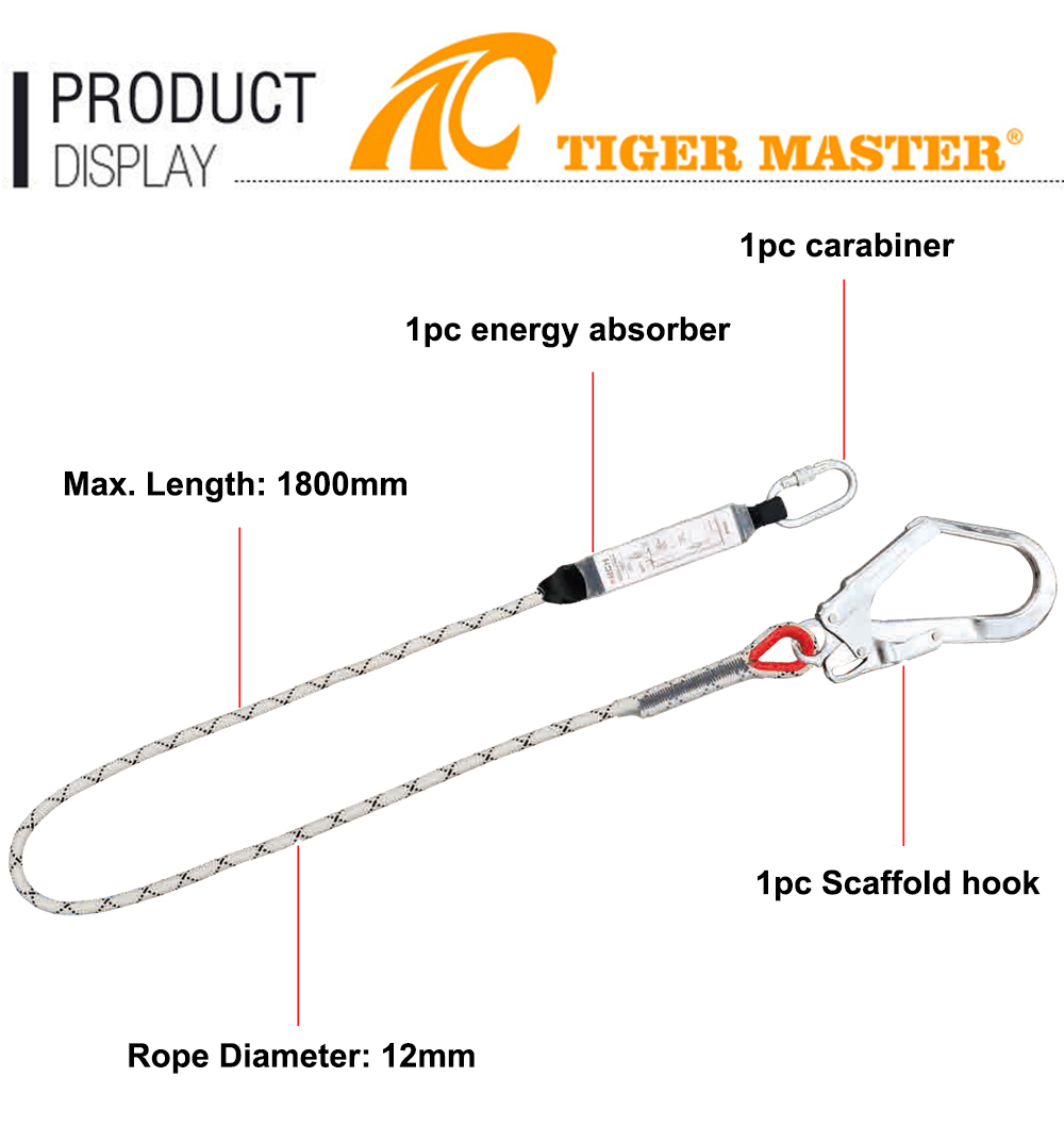 CE EN355 Safety Lanyard Energy Shock Absorber Safety Positioning Rope