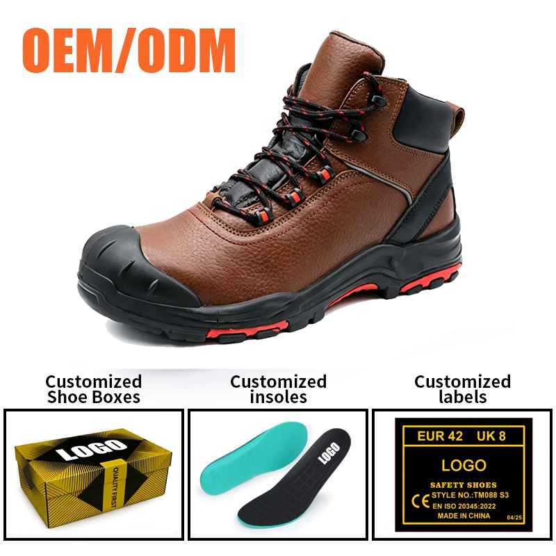 Fiberglass Toe Brown Leather Work Boots PU & Rubber Sole