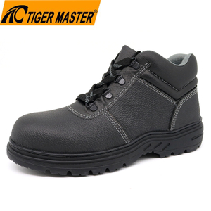Black Leather Rubber Sole Industrial Safety Shoes with CE Steel Toe