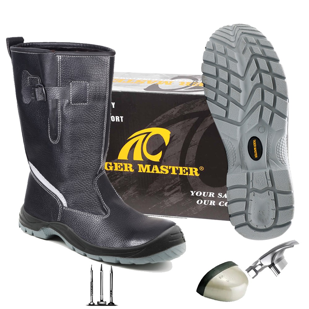 Black Leather Steel Toe Anti Puncture High Rigger Boots Safety