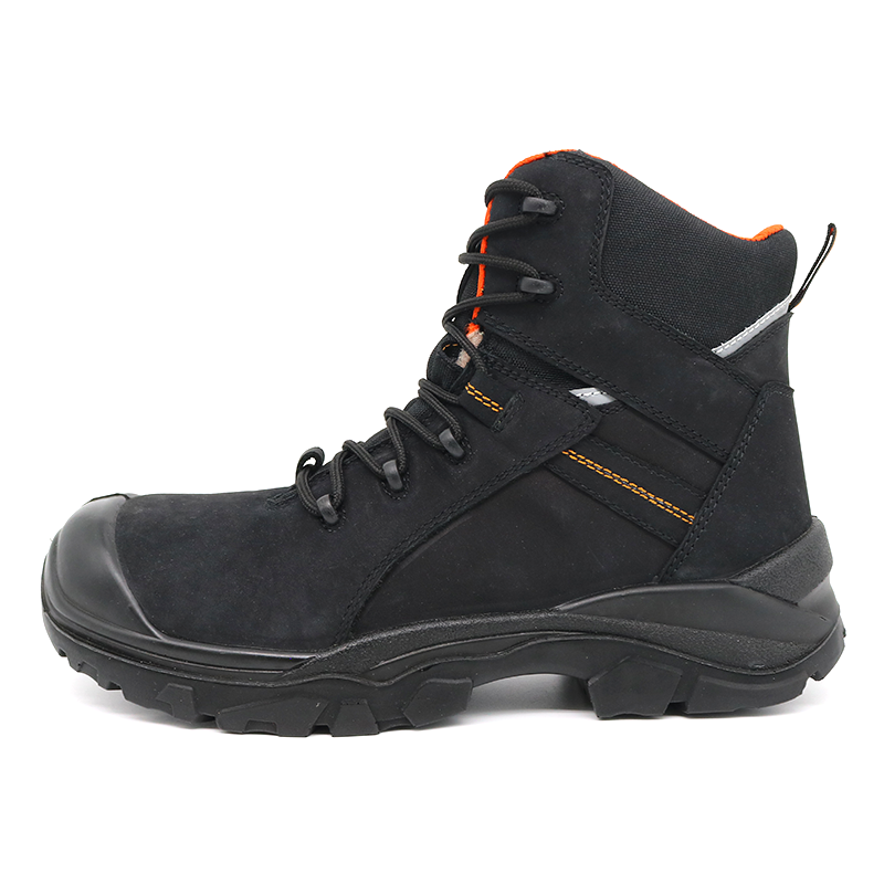 Black Nubuck Leather Safety Boots with Fiberglass Toe