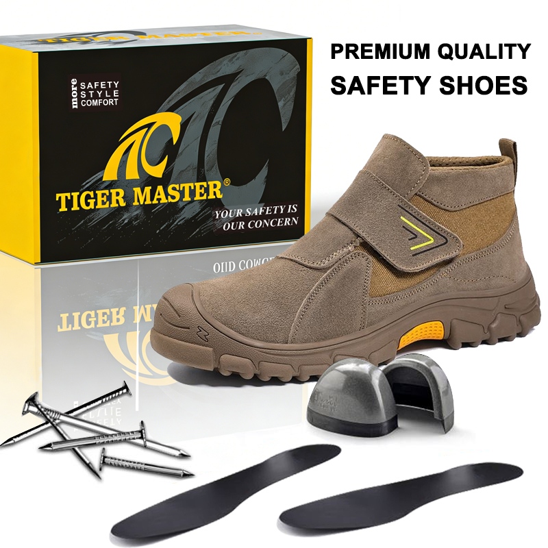 Steel Toe Suede Leather Anti-spark Welding Safety Shoes without Laces