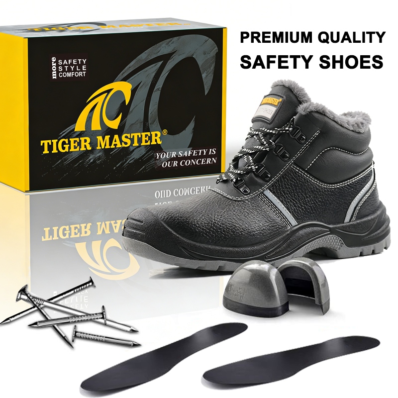 Black Leather Steel Toe Winter Safety Shoes Cold Resistant