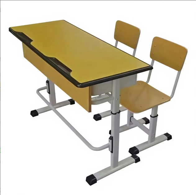 Modern Design School Furniture Double Student Table and Chair Adjustable Children Wood 2 Seats Desk and Chairs