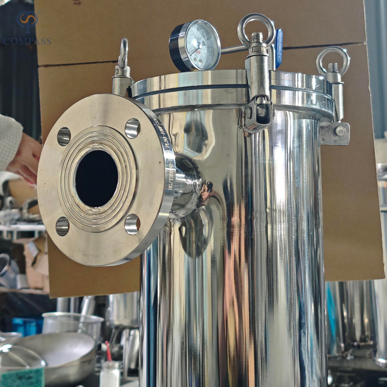 Гигиенический боковой рукавный фильтр из нержавеющей стали SS304 с пластинчатой ​​крышкой