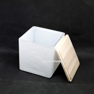 matte white square votive glass candle container with wood lid