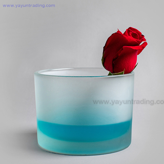 wholesale sandblasted white glass candle holder glass tumbler with flat bottom