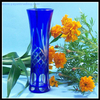 Cobalt blue Bohemian Czech hand etched glass flower vase 