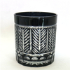 horn shape embossed black and red glass candle jar