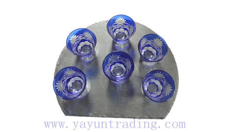 made in China handmade embossed cobalt blue glass tea cup