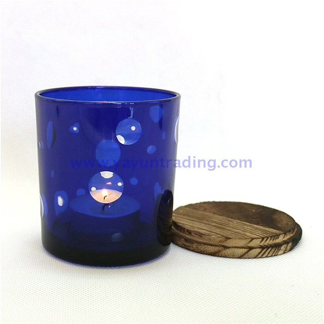 purple flat bottom hand painted luxury glass candle holder