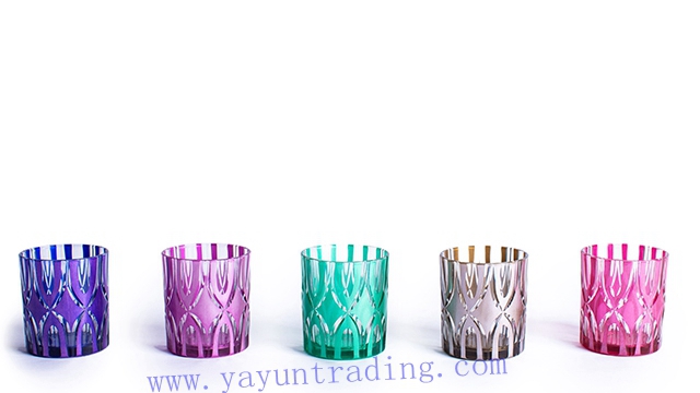 metallic series purple green blue colored glass candle holder