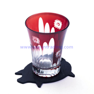 piggy slate coaster with elegant cut horn glass tumbler