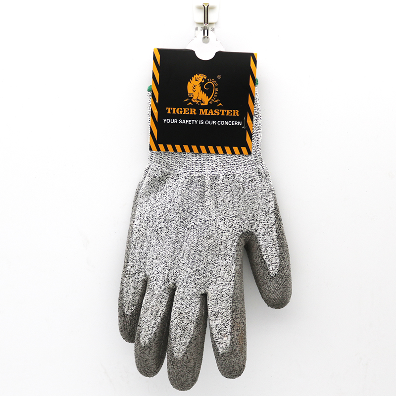 Grey Nylon Liner PU Coated Palm Safety Work Gloves Customized Logo Cut Resistant Gloves 