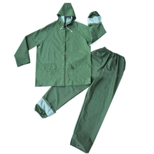 Waterproof green pvc/polyester plastic rainsuit for workers