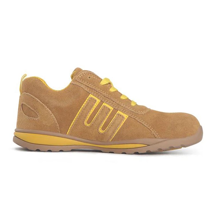Yellow Suede Leather Rubber Sole Steel Toe Safety Shoes for Women