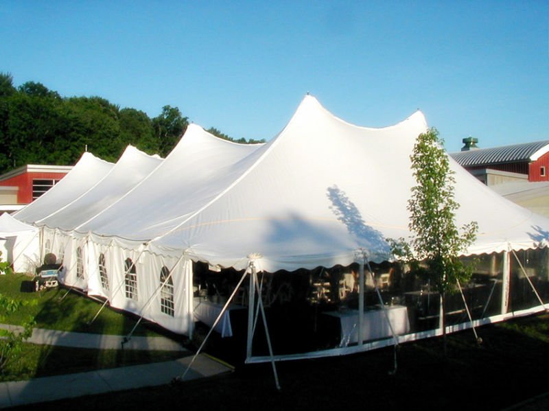 40 英尺 X60 英尺钉子和杆式帐篷，带白色 PVC 纯墙和窗户