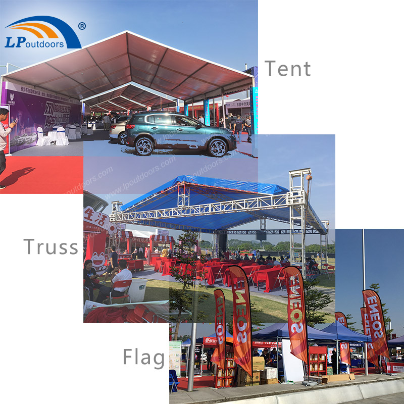 LPOutdoors celebró una exhibición de eventos al aire libre para exhibición de autos con TentTrussFlag