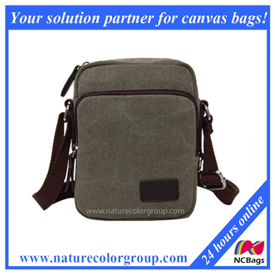 Canvas Messenger Bag with Leather Trim