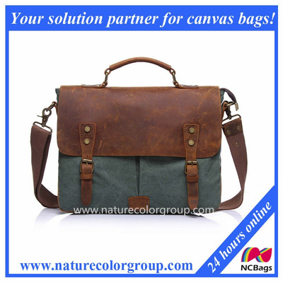 Men′s Canvas Genuine Leather Crossbody Laptop Messenger Shoulder Satchel Bag (MSB-040)