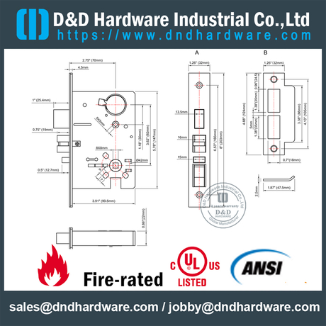 SS304 ANSI Mortise Door Lock-DDAL14 F14
