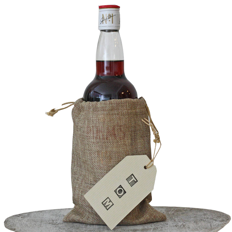 Original hessian drawstring wine bag 