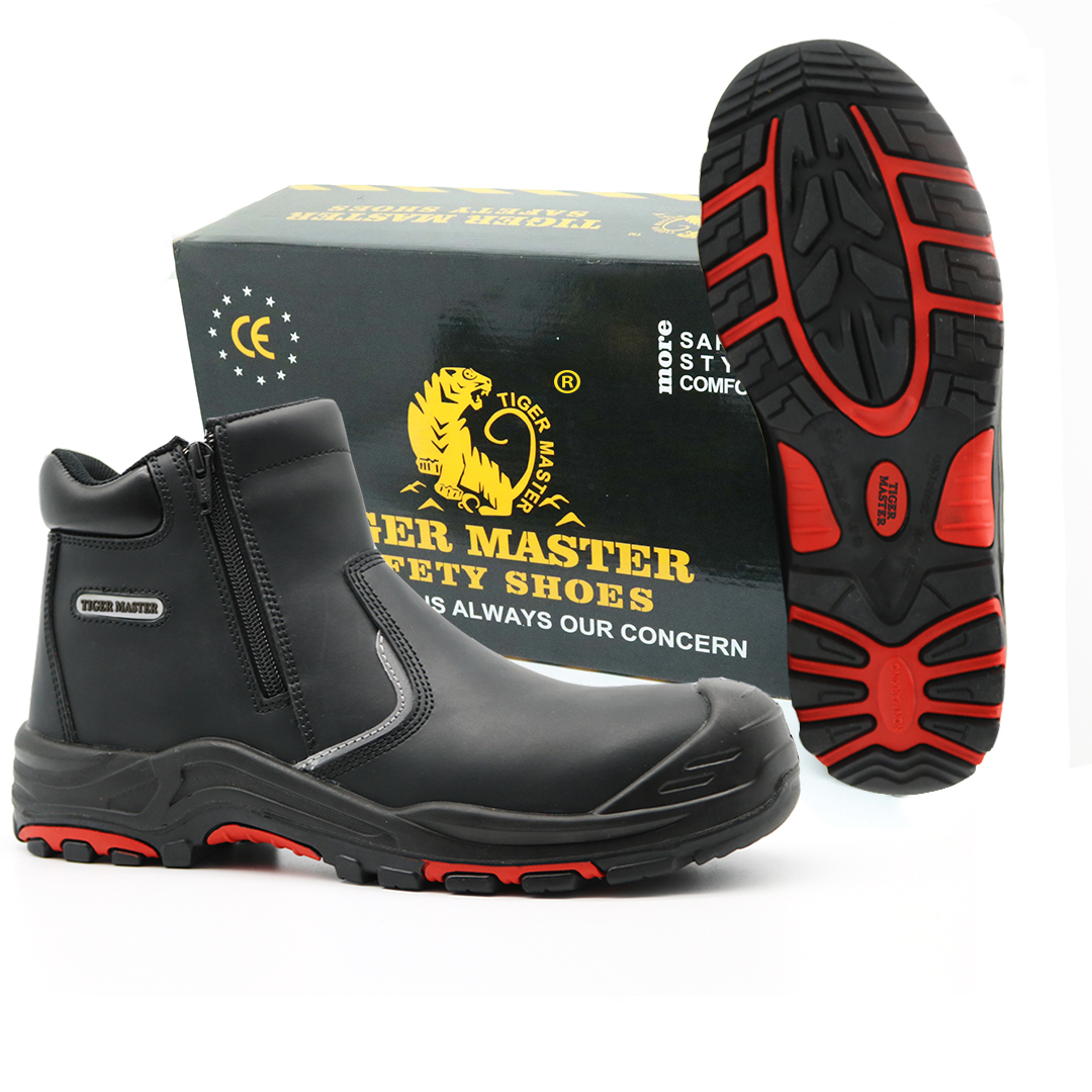 Black Leather Oil Water Resistant Non Slip Anti Static No Lace Safety Shoes Oil Industry