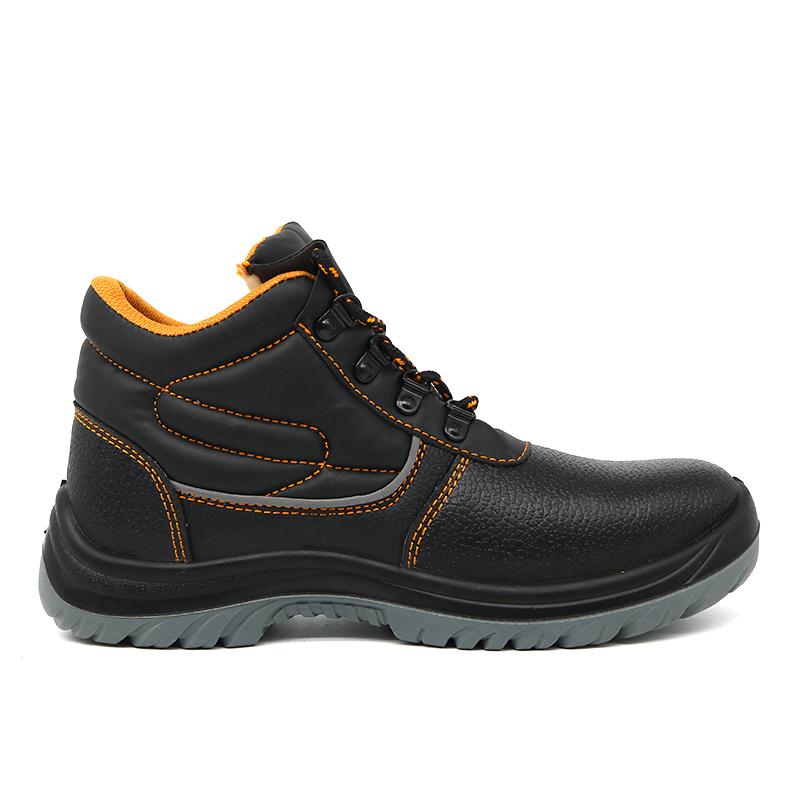 Non Slip Black Leather Men Industrial Safety Shoes with Steel Toe