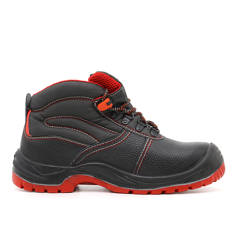 Black leather steel toe mid plate industrial safety shoes