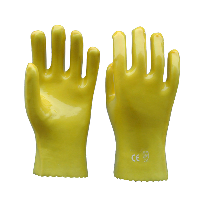CE EN 388 anti slip acid-proof oil resistant waterproof straight cuff yellow safety pvc gloves industrial