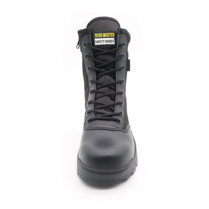 Black Leather Rubber Sole Outdoor Hiking Safety Boots with Steel Toe