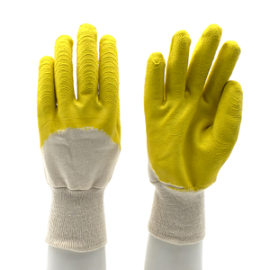 Yellow Anti Slip Oil Proof Open Back Latex Work Gloves Safety