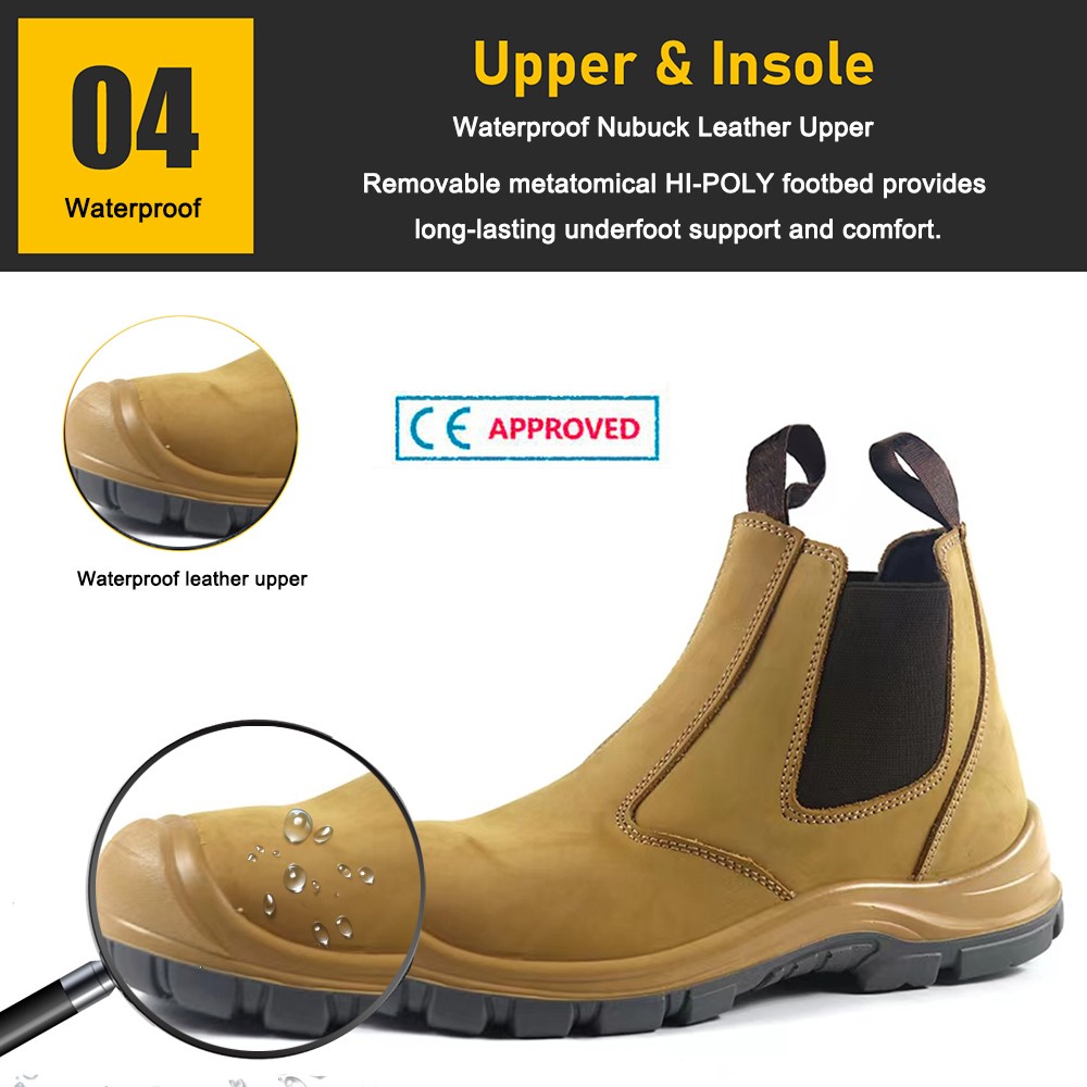 Yellow Nubuck Leather Steel Toe Waterproof Safety Shoes For Men without Lace