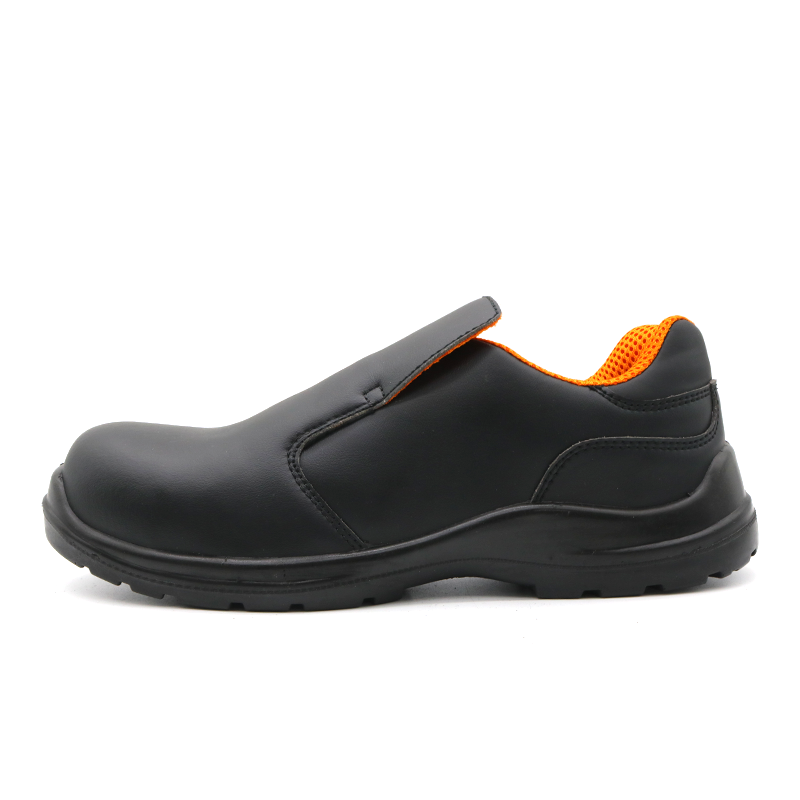 Black Microfiber Leather Chef Safety Shoes Non Slip for Kitchen